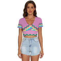 Easter Chevron Pattern Stripes V-neck Crop Top by Hannah976