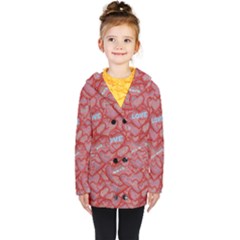 Love Hearts Valentine Red Symbol Kids  Double Breasted Button Coat