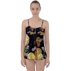 Embroidery Blossoming Lemons Butterfly Seamless Pattern Babydoll Tankini Set by Ket1n9