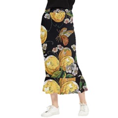Embroidery Blossoming Lemons Butterfly Seamless Pattern Maxi Fishtail Chiffon Skirt by Ket1n9