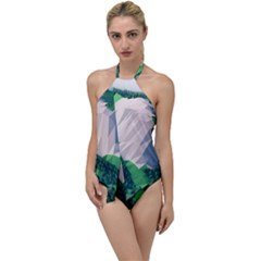 Green And White Polygonal Mountain Go With The Flow One Piece Swimsuit by Cendanart