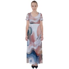 Abstract Pastel Waves Organic High Waist Short Sleeve Maxi Dress by Grandong