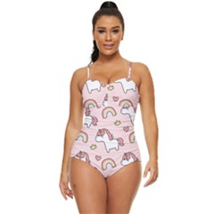 Cute Unicorn Rainbow Seamless Pattern Background Retro Full Coverage Swimsuit by Bedest