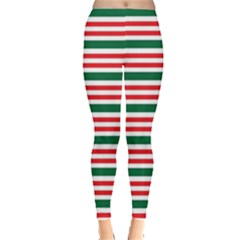 Green & Red Stripes Candy Cane Print Leggings by CoolDesigns