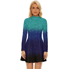 Gradient Aqua Blue Shinny Glitter Pattern Long Sleeve Velour Longline Dress by CoolDesigns