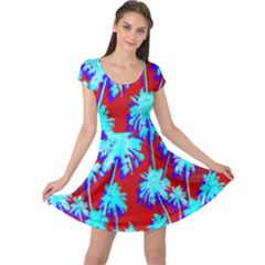 Red Palm Trees Surf Cap Sleeve Dress by CoolDesigns