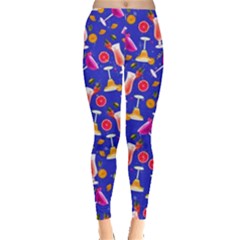 Beach Blue Violet Tropical Cocktail Alcohol Leggings by CoolDesigns