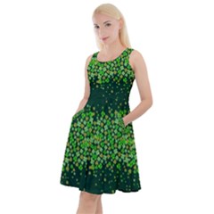 Shamrock Green Snowy Leaves Knee Length Skater Dress With Pockets by CoolDesigns