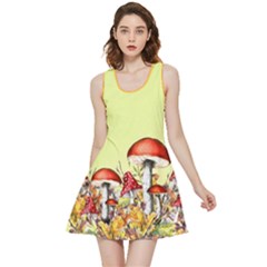 Mushroom Light Yellow & Sea Green Fall Autumn Leaves Inside Out Reversible Sleeveless Dress by CoolDesigns