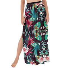 Hawaii Hibiscus Tropical Flowers Floral Leaves Black Maxi Chiffon Tie-up Sarong by CoolDesigns