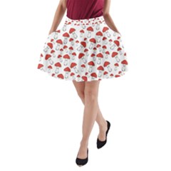 Red & White Fly Agaric Mushrooms Pattern A-line Pocket Skirt by CoolDesigns