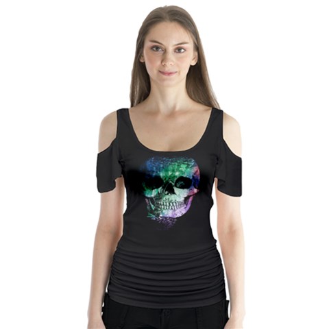 Skull In Dark Halloween V2 Butterfly Sleeve Cutout Tee by CoolDesigns