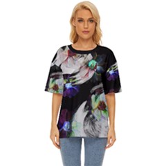 Dark Paint Floral Oversized Basic Tee Top by CoolDesigns