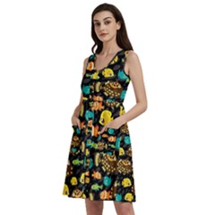 Fish In Dark Watercolor Pattern Sleeveless Dress With Pocket by CoolDesigns