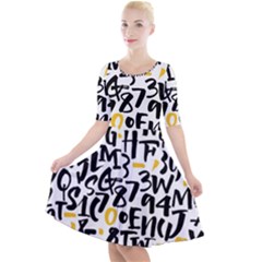 Letters Pattern Quarter Sleeve A-line Dress