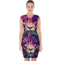 Psychedelic Lion Capsleeve Drawstring Dress 