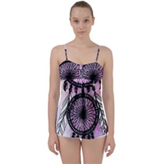 Dream Catcher Art Feathers Pink Babydoll Tankini Top by Bedest