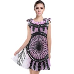 Dream Catcher Art Feathers Pink Tie Up Tunic Dress by Bedest