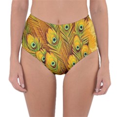 Peacock Feathers Green Yellow Reversible High-waist Bikini Bottoms by Bedest