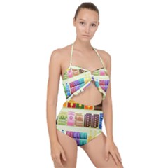 Supermarket Shelf Products Snacks Scallop Top Cut Out Swimsuit by Cendanart