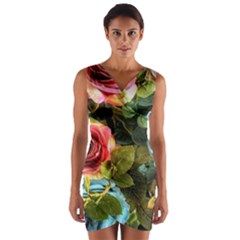Flower Roses Wrap Front Bodycon Dress