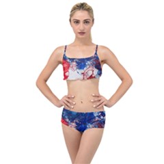Red White And Blue Alcohol Ink American Patriotic  Flag Colors Alcohol Ink Layered Top Bikini Set by PodArtist