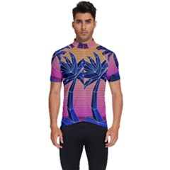 Abstract 3d Art Holiday Island Palm Tree Pink Purple Summer Sunset Water Men s Short Sleeve Cycling Jersey by Cemarart