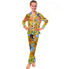 Floral Pattern Adorable Beautiful Aesthetic Secret Garden Kids  Satin Long Sleeve Pajamas Set by Grandong