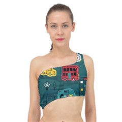 Seamless Pattern Hand Drawn With Vehicles Buildings Road Spliced Up Bikini Top  by Grandong