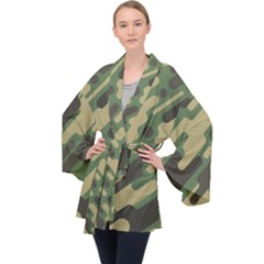 Camouflage Pattern Background Long Sleeve Velvet Kimono 