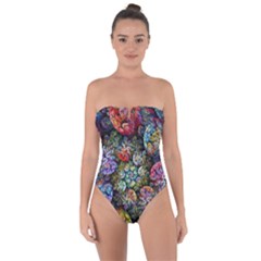 Floral Fractal 3d Art Pattern Tie Back One Piece Swimsuit by Cemarart