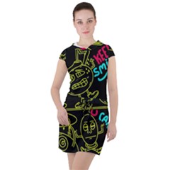 Keep Smiing Doodle Drawstring Hooded Dress by Cemarart