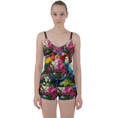 Flower And Parrot Art Flower Painting Tie Front Two Piece Tankini by Cemarart