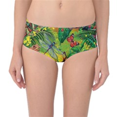 The Chameleon Colorful Mushroom Jungle Flower Insect Summer Dragonfly Mid-waist Bikini Bottoms by Cemarart