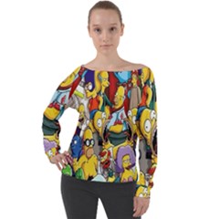 The Simpsons, Cartoon, Crazy, Dope Off Shoulder Long Sleeve Velour Top by nateshop