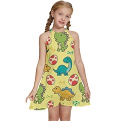 Seamless Pattern With Cute Dinosaurs Character Kids  Halter Collar Waist Tie Chiffon Dress by Ndabl3x