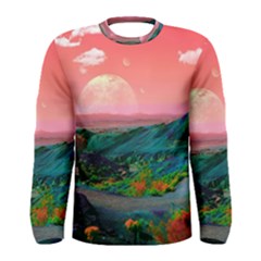 Unicorn Valley Aesthetic Clouds Landscape Mountain Nature Pop Art Surrealism Retrowave Men s Long Sleeve T-shirt by Cemarart