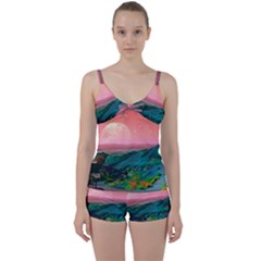 Unicorn Valley Aesthetic Clouds Landscape Mountain Nature Pop Art Surrealism Retrowave Tie Front Two Piece Tankini by Cemarart