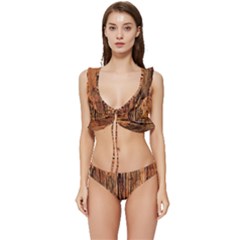 Brown Wooden Texture Low Cut Ruffle Edge Bikini Set by nateshop