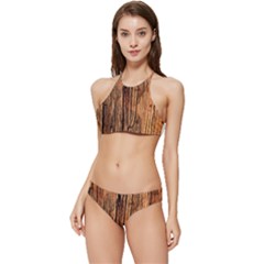 Brown Wooden Texture Banded Triangle Bikini Set by nateshop