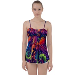 Colorful Floral Patterns, Abstract Floral Background Babydoll Tankini Top by nateshop