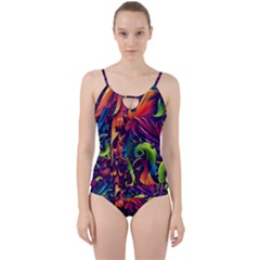 Colorful Floral Patterns, Abstract Floral Background Cut Out Top Tankini Set by nateshop