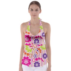 Colorful Flowers Pattern Floral Patterns Tie Back Tankini Top by nateshop