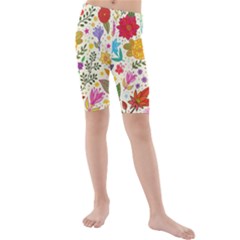 Colorful Flowers Pattern, Abstract Patterns, Floral Patterns Kids  Mid Length Swim Shorts by nateshop