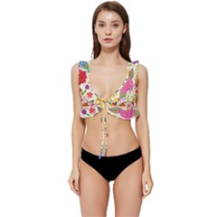 Colorful Flowers Pattern, Abstract Patterns, Floral Patterns Low Cut Ruffle Edge Bikini Top