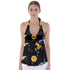 Space Cartoon, Planets, Rockets Tie Back Tankini Top by nateshop