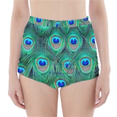 Peacock Feathers, Bonito, Bird, Blue, Colorful, Feathers High-waisted Bikini Bottoms by nateshop