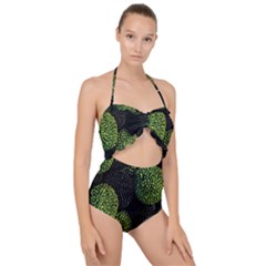 Berry,note, Green, Raspberries Scallop Top Cut Out Swimsuit by nateshop