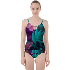 Flowers, Mate, Pink, Purple, Stock Wall Cut Out Top Tankini Set by nateshop