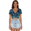 Mazipoodles Love Flowers - Black Dusty Blue Duck Egg Green V-Neck Crop Top View1